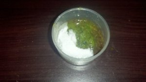 Powdered aspirin, Neem paste and Green tea paste ready to mix